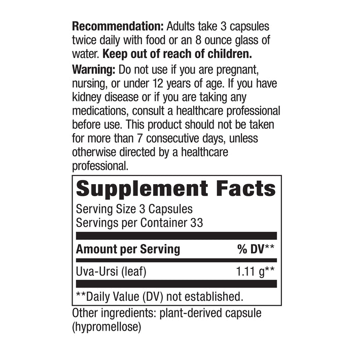 Nature's Way Suplemento Hojas de Uva Ursi 1110 mg, 100 cápsulas