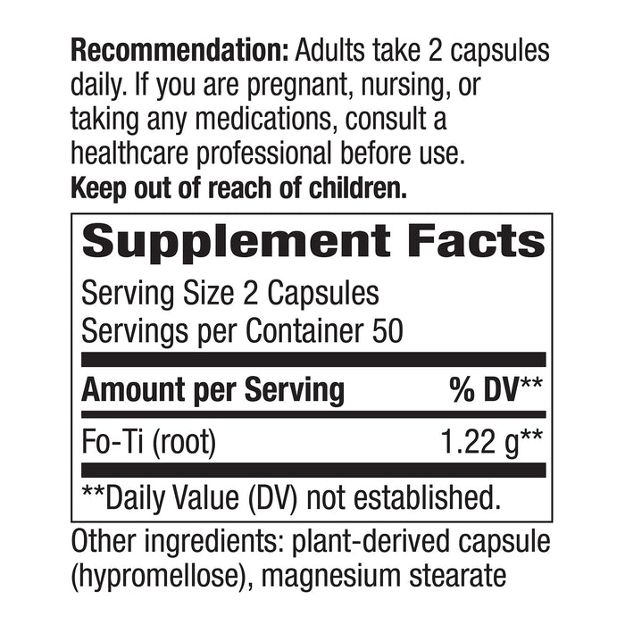 Nature's Way Suplemento de Raíz Fo-Ti 1220mg, 100 cápsulas
