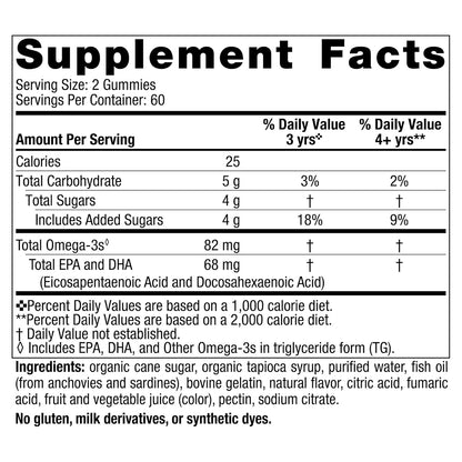 Nordic Naturals Suplemento de Omega 3 para niños, 82 mg de Omega, 120 gomitas sabor mandarina