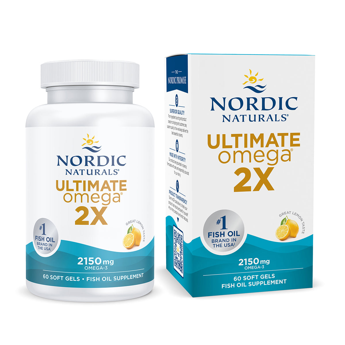 Nordic Naturals Ultimate Omega 2x, 2150 mg de Omega, 60 cápsulas sabor limón para 1 mes