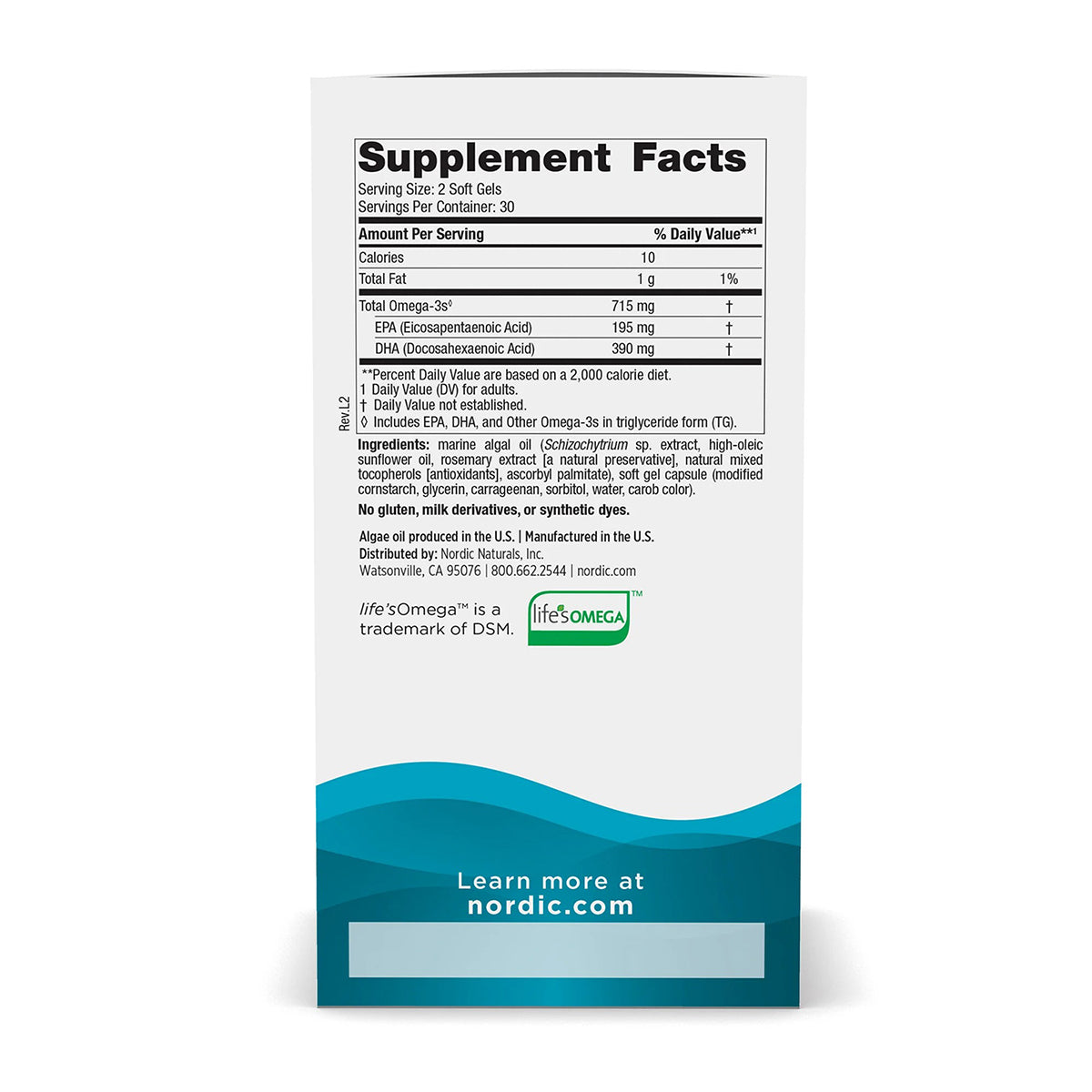 Nordic Naturals Algae Omega, Suplemento vegano, 715 mg de Omega, 60 cápsulas para 1 mes