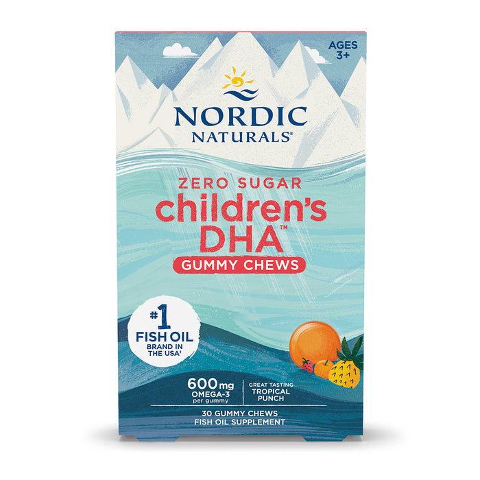Nordic Naturals Children's DHA con 0 azúcar, 600 mg de Omega, 30 gomitas masticables sabor ponche tropical