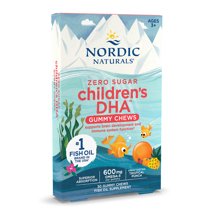 Nordic Naturals Children's DHA con 0 azúcar, 600 mg de Omega, 30 gomitas masticables sabor ponche tropical
