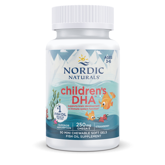 Nordic Naturals Suplemento DHA para niños, 250 mg por cápsula, 90 mini cápsulas masticables sabor fresa