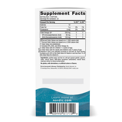 Nordic Naturals Suplemento DHA para niños, 250 mg por cápsula, 90 mini cápsulas masticables sabor fresa
