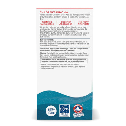 Nordic Naturals Suplemento de DHA Xtra para niños, 636 mg de Omega, 90 mini cápsulas masticables sabor ponche de bayas