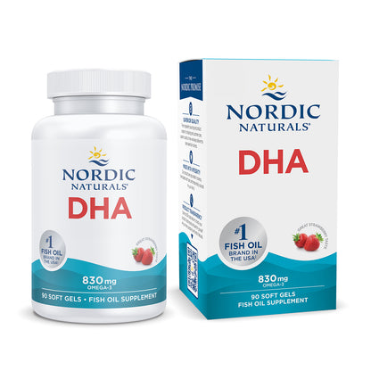 Nordic Naturals Suplemento DHA, 830 mg de Omega, 90 cápsulas sabor fresa