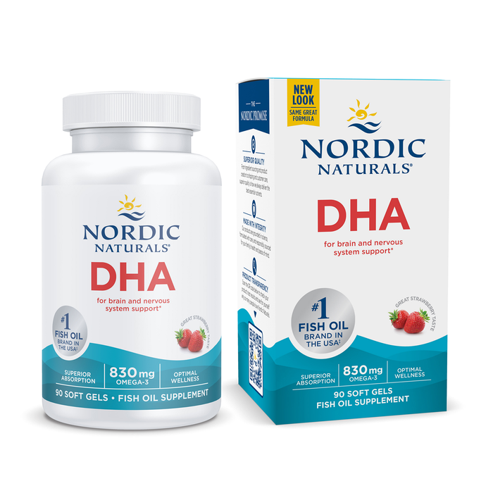 Nordic Naturals Suplemento DHA, 830 mg de Omega, 90 cápsulas sabor fresa