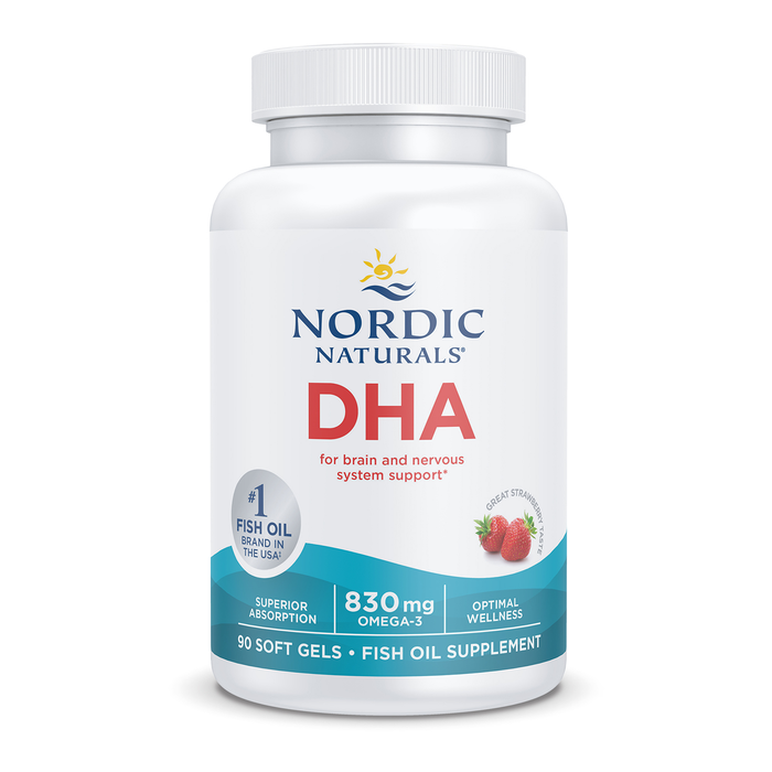 Nordic Naturals Suplemento DHA, 830 mg de Omega, 90 cápsulas sabor fresa