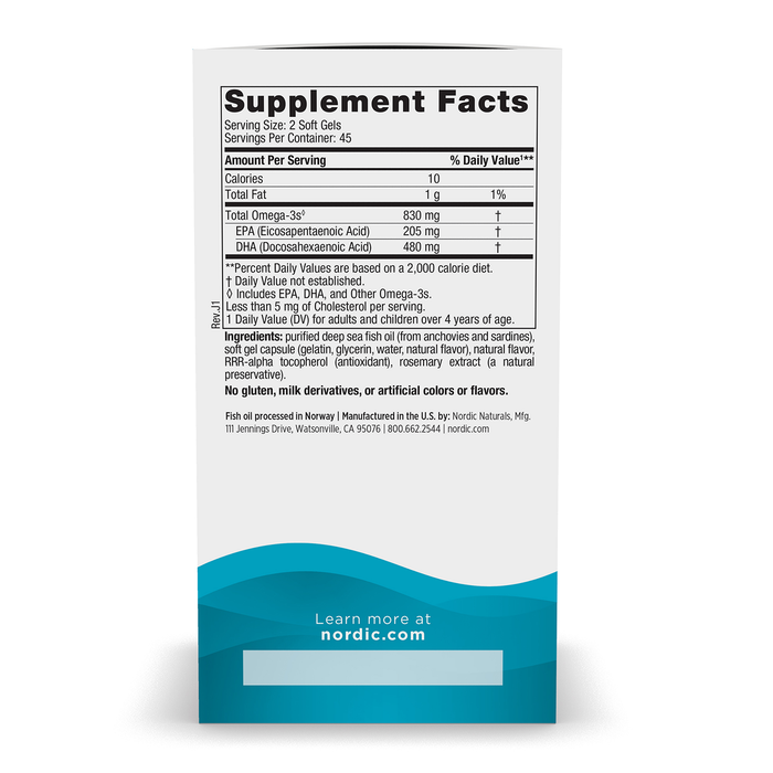 Nordic Naturals Suplemento DHA, 830 mg de Omega, 90 cápsulas sabor fresa