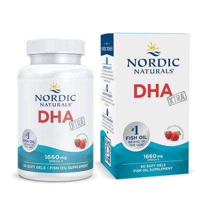 Nordic Naturals Suplemento DHA Xtra, 1660 mg de Omega 3, 60 cápsulas sabor fresa para 1 mes