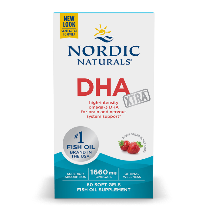 Nordic Naturals Suplemento DHA Xtra, 1660 mg de Omega 3, 60 cápsulas sabor fresa