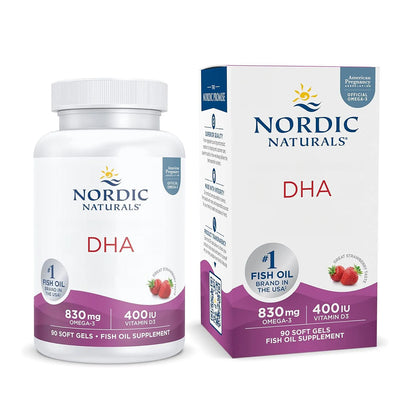 Nordic Naturals Suplemento Prenatal DHA, 830 mg de Omega, 90 cápsulas sabor fresa
