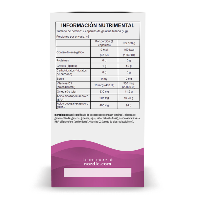 Nordic Naturals Suplemento Prenatal DHA, 830 mg de Omega, 90 cápsulas sabor fresa