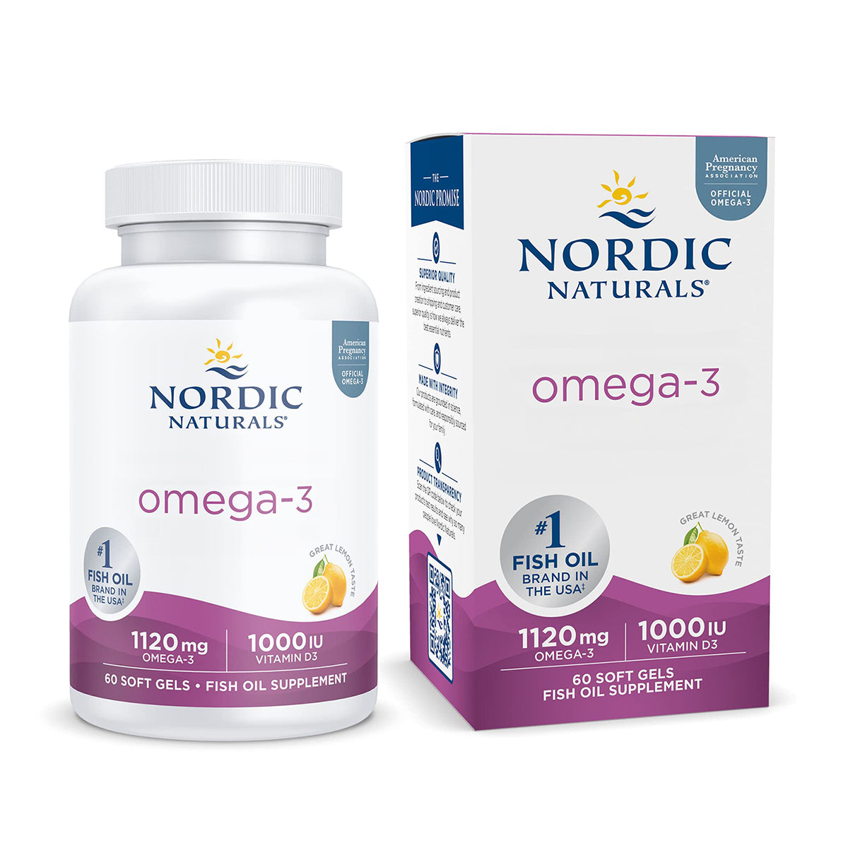 Nordic Naturals Suplemento Posnatal Omega 3, 1120 mg de Omega, 60 cápsulas sabor limón para 1 mes