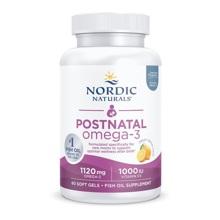 Nordic Naturals Suplemento Posnatal Omega 3, 1120 mg de Omega, 60 cápsulas sabor limón
