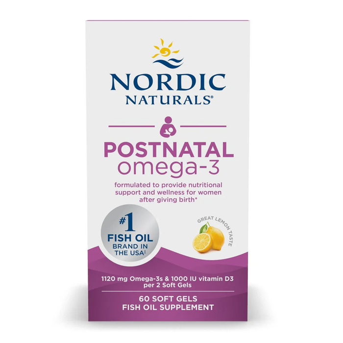 Nordic Naturals Suplemento Posnatal Omega 3, 1120 mg de Omega, 60 cápsulas sabor limón