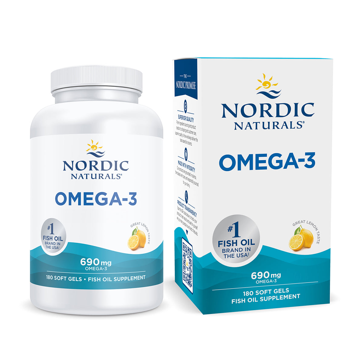 Nordic Naturals Suplemento de Omega 3, 690 de Omega, 180 cápsulas sabor limón para 3 meses