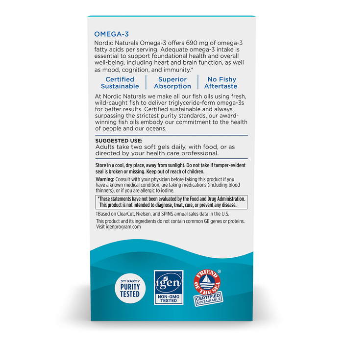 Nordic Naturals Suplemento de Omega 3, 690 de Omega, 180 cápsulas sabor limón