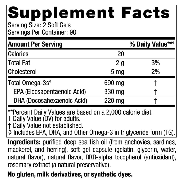 Nordic Naturals Suplemento de Omega 3, 690 de Omega, 180 cápsulas sabor limón