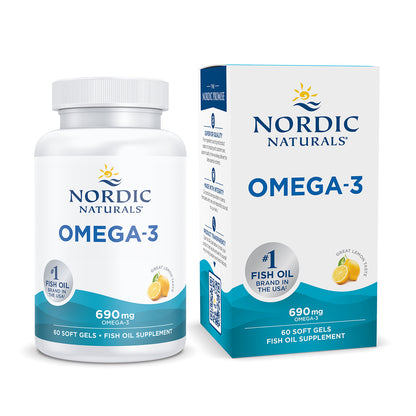 Nordic Naturals Suplemento de Omega 3, 690 mg de Omega, 60 cápsulas sabor limón para 1 mes