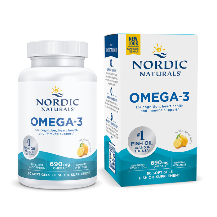 Nordic Naturals Suplemento de Omega 3, 690 mg de Omega, 60 cápsulas sabor limón