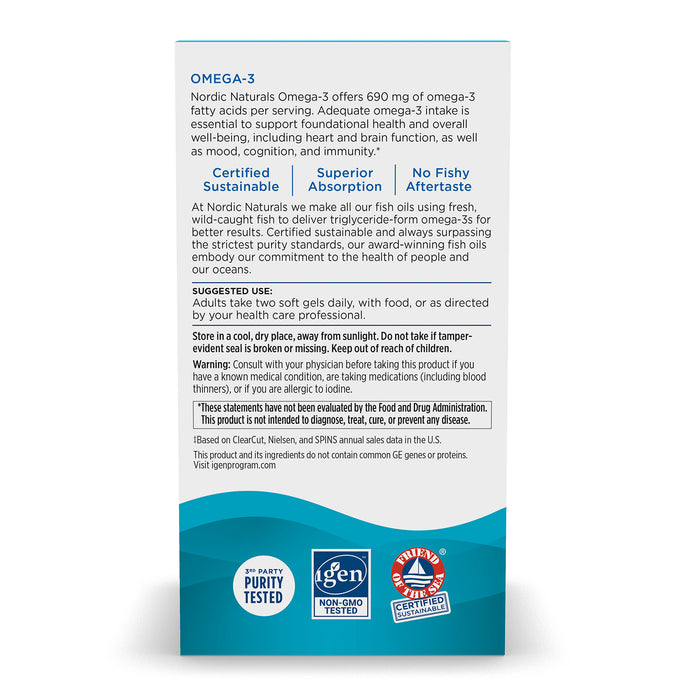Nordic Naturals Suplemento de Omega 3, 690 mg de Omega, 60 cápsulas sabor limón
