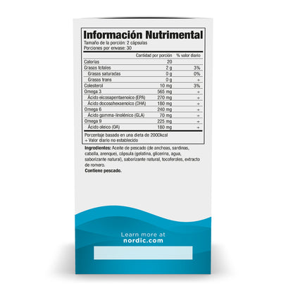 Nordic Naturals Complete Omega, 565 mg de Omega, 60 cápsulas sabor limón para 1 mes