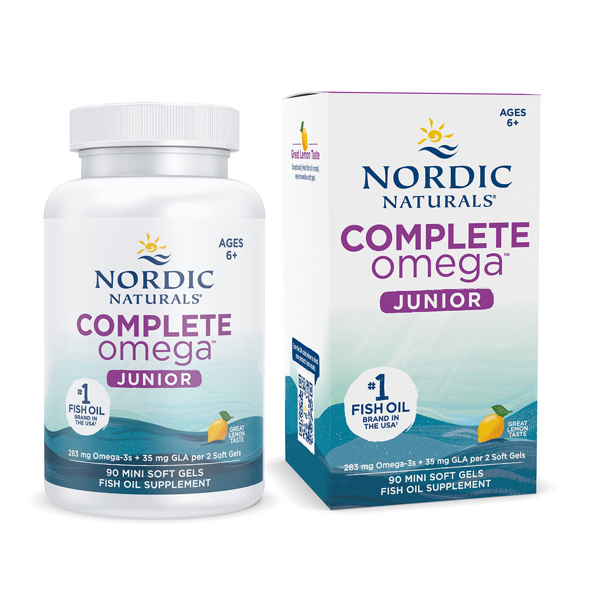 Nordic Naturals Complete Omega Junior, 283 mg de Omega, 90 mini cápsulas sabor limón para 3 meses