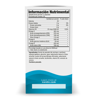 Nordic Naturals Complete Omega D3, 565 mg de Omega + 100 IU de vitamina D3, 60 cápsulas