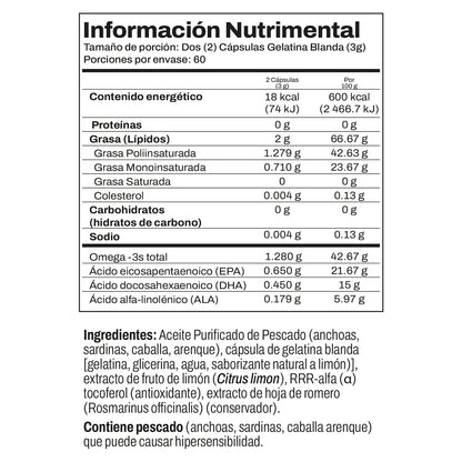 Nordic Naturals Ultimate Omega, 1280 mg de Omega, 120 cápsulas sabor limón para 2 meses