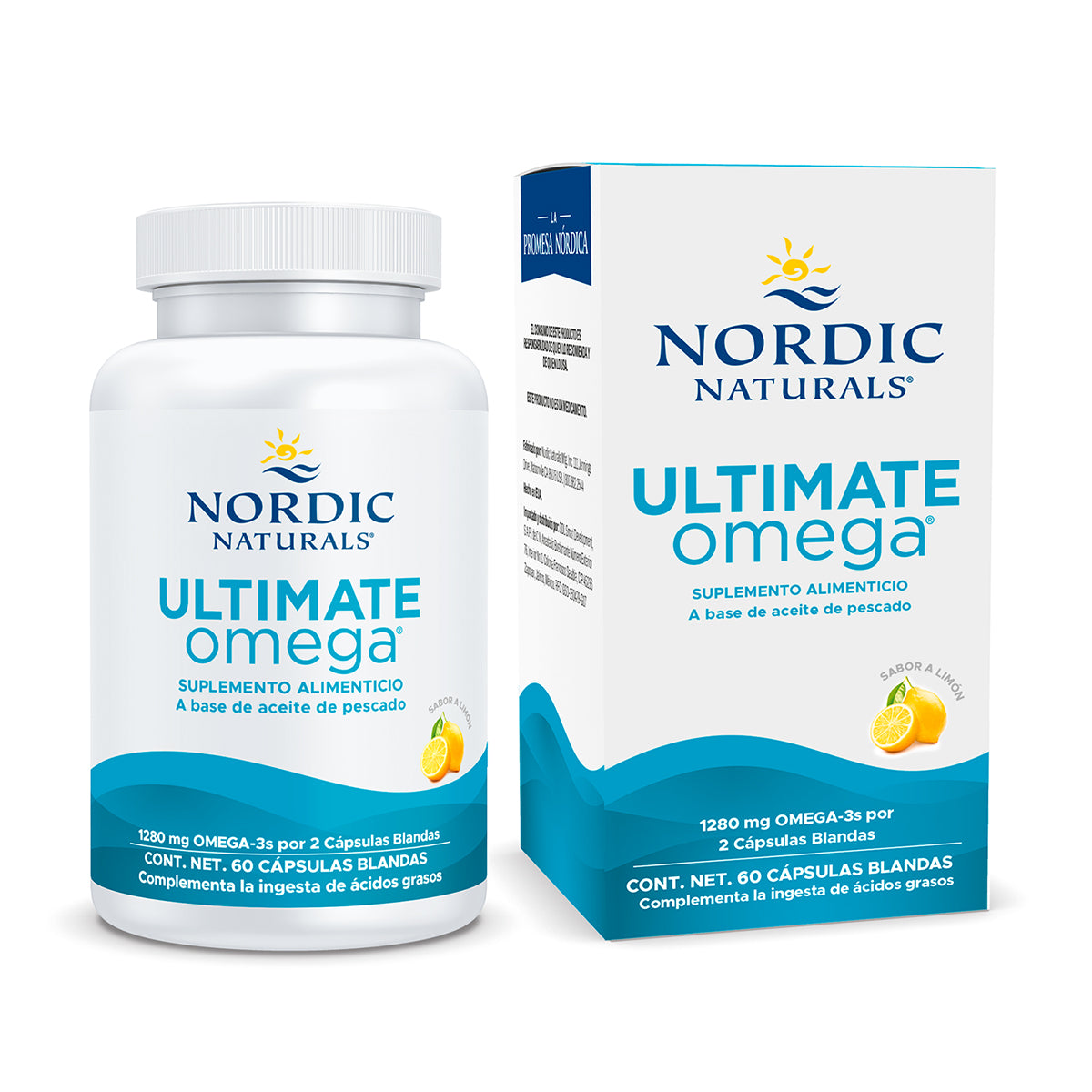Nordic Naturals Ultimate Omega, 1280 mg de Omega, 60 cápsulas sabor limón para 1 mes
