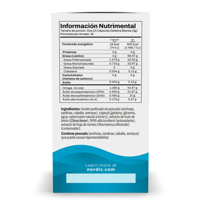 Nordic Naturals Ultimate Omega, 1280 mg de Omega, 60 cápsulas sabor limón para 1 mes