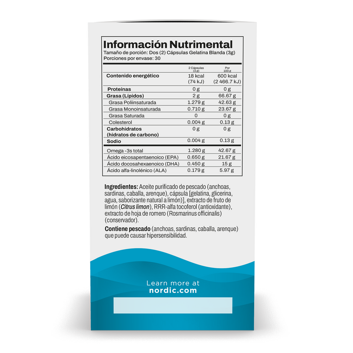 Nordic Naturals Ultimate Omega, 1280 mg de Omega, 60 cápsulas sabor limón