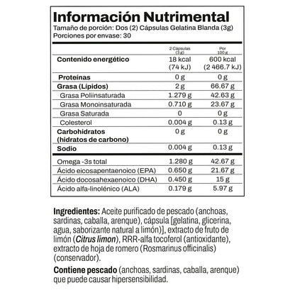 Nordic Naturals Ultimate Omega, 1280 mg de Omega, 60 cápsulas sabor limón para 1 mes