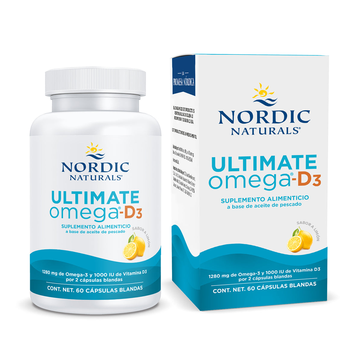Nordic Naturals Ultimate Omega D3, 1280 mg de Omega + 1000 IU de Vitamina D3, 60 cápsulas sabor limón