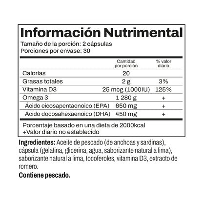 Nordic Naturals Ultimate Omega D3, 1280 mg de Omega + 1000 IU de Vitamina D3, 60 cápsulas sabor limón