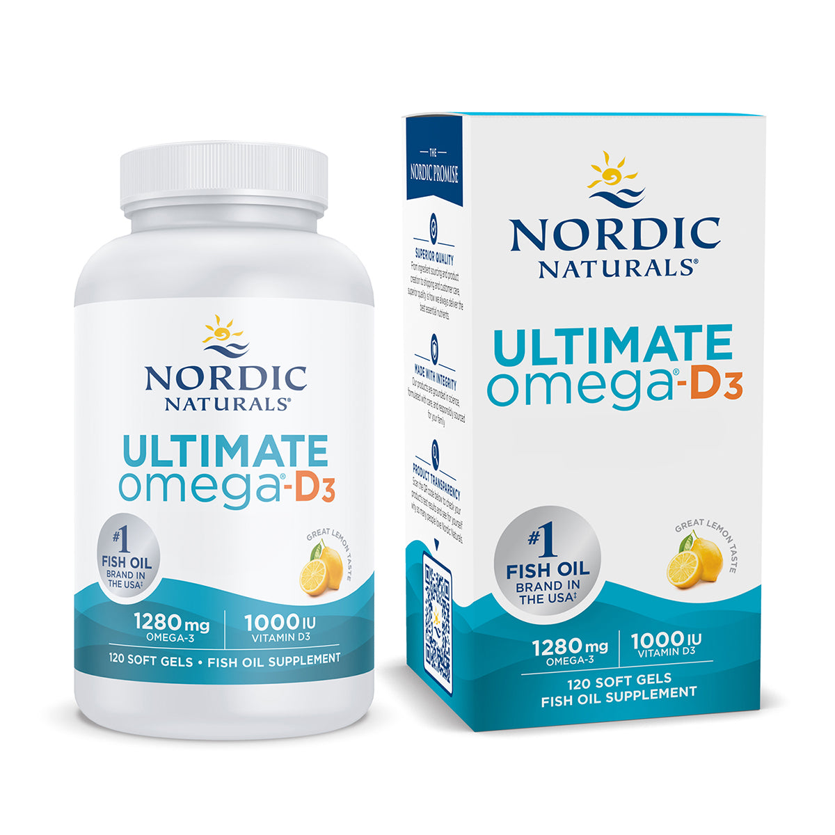 Nordic Naturals Ultimate Omega D3, 1280 mg de Omega + 1000 IU de vitamina D3, 120 cápsulas sabor limón para 2 meses