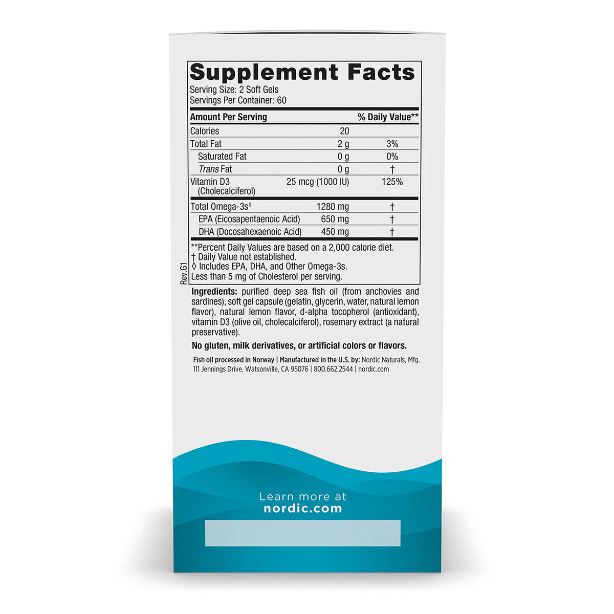 Nordic Naturals Ultimate Omega D3, 1280 mg de Omega + 1000 IU de vitamina D3, 120 cápsulas sabor limón para 2 meses