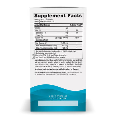 Nordic Naturals Ultima Omega Xtra, 1480 mg de Omega, 60 cápsulas sabor limón para 1 mes