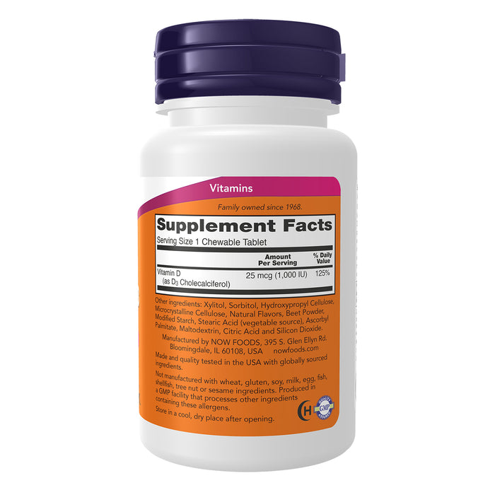 Now Suplemento de Vitamina D3 25mcg, 180 Masticables