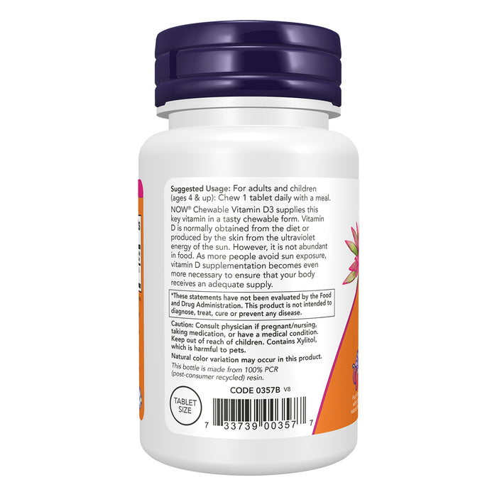 Now Suplemento de Vitamina D3 25mcg, 180 Masticables