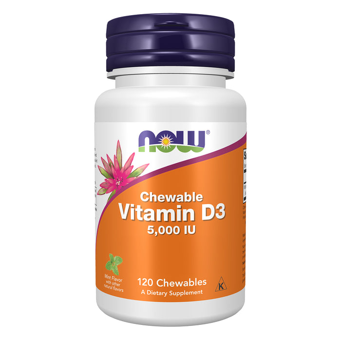 Now Suplemento de Vitamina D-3 5000 UI Tabletas Masticables 120 Unidades