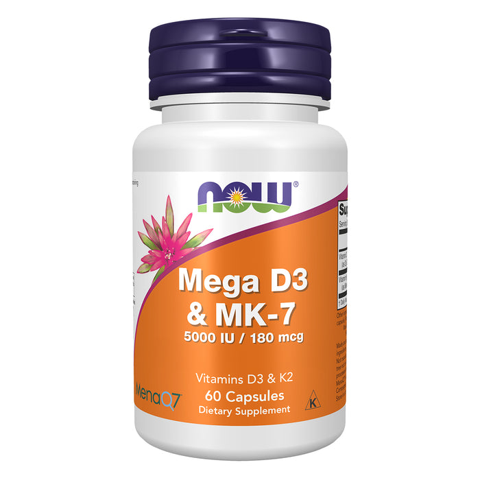 Now Suplemento Mega D-3 & MK-7 5000 UI / 180 mcg Cápsulas