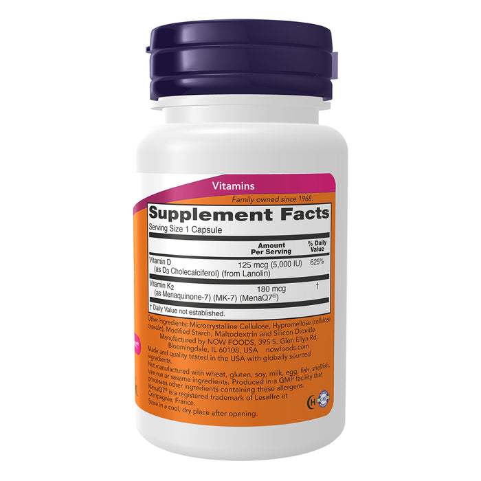 Now Suplemento Mega D-3 & MK-7 5000 UI / 180 mcg Cápsulas