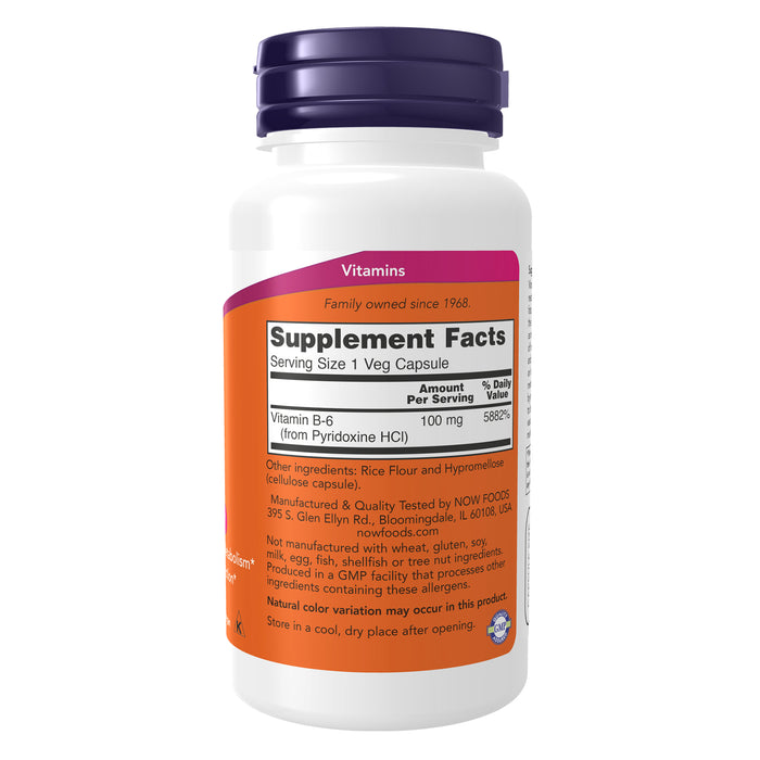 Now Suplemento Vitamina B-6 100 mg 100 Cápsulas