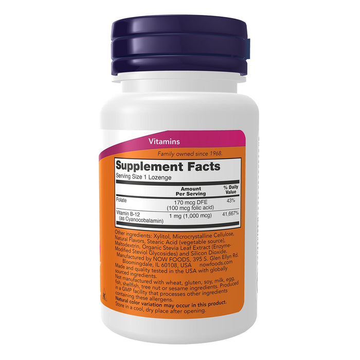 Now Suplemento Vitamina B-12 1000 mcg 100 Tabletas Masticables