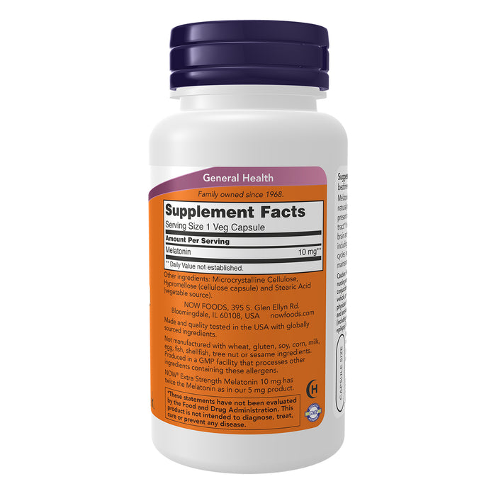 Now Suplemento Melatonina Extra Strength 10 mg 100 Cápsulas Vegetales