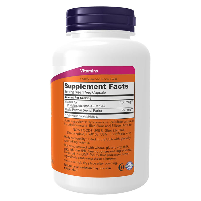Now Suplemento Vitamina K-2 100mcg, 250 Cápsulas Vegetales