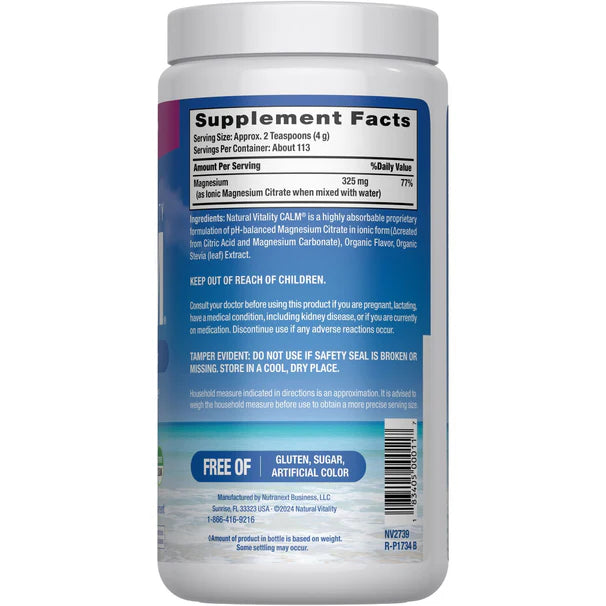 Natural Vitality Calm Suplemento Citrato De Magnesio Sabor Frambuesa Limón 16 Oz 453 G